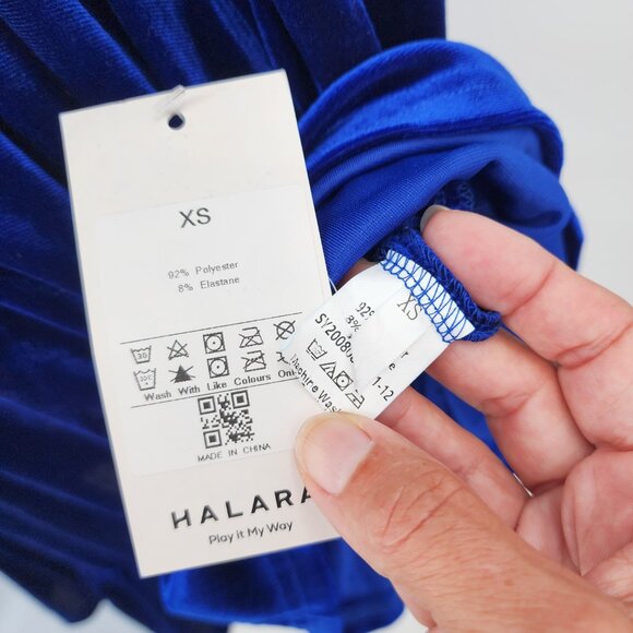 HALARA Deep V Neck Ruffled Hem Velvet Royal Blue Mini Party Dress XS NWT - Picture 11 of 12